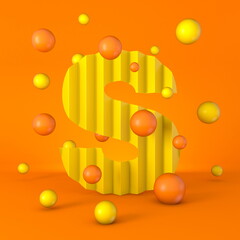 Warm minimal yellow sparkling font Letter S 3D