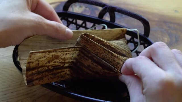 Steamed rice dumpling wrapped in bamboo leaves