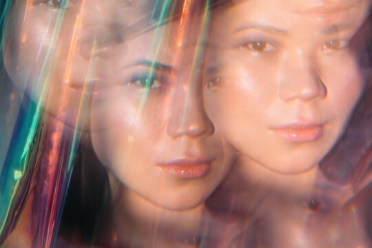 Multi exposure abstract portrait of asian woman