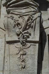 decor elements of the old stone building close up