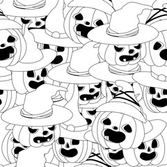 Obraz premium Halloween blue festive seamless pattern. Endless background balloons with scary face, bats, ghosts. Seamless pattern with orange and black halloween balloons. Halloween decorations concept pattern