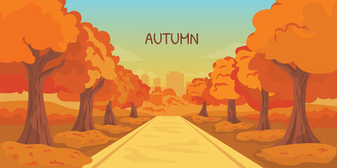 Fototapeta premium Park autumn season with building background