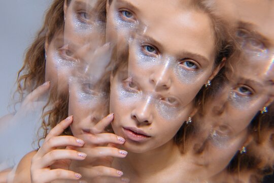 Multi exposure blond woman portrait