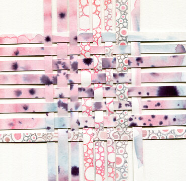 Pinky watercolor paper weaving art