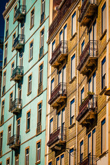 View of the facade of a building in the downtown of Lisbon in Portugal
