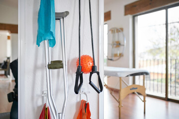 Concept photo of physiotherapy clinic with sports equipment