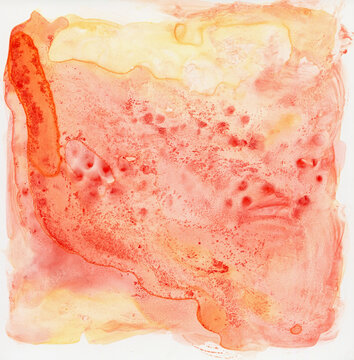 Abstract watercolor texture in coral and yellow colors