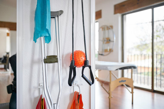 Concept photo of physiotherapy clinic with sports equipment