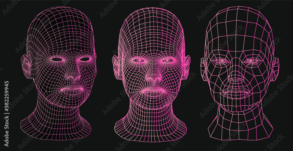 Aufkleber low poly 3d head, human face structure made of grid. biometrics, facial recognition and cyber securi
