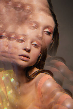 Double exposure surreal mermaid portrait