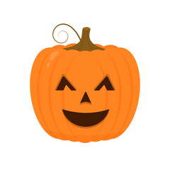 Halloween Pumpkin with funny face icon isolated on white. Cute cartoon Jack-o -Lantern. Halloween party decorations. Easy to edit vector template.