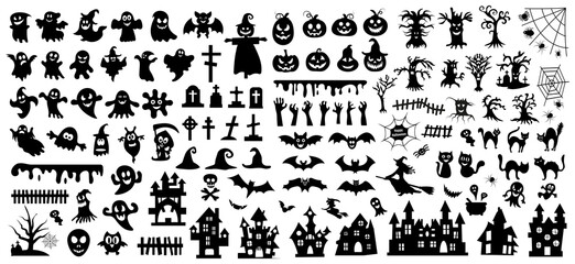 Fototapeta na wymiar Set of silhouettes of Halloween on a white background. Vector illustration