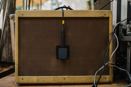 Vintage guitar amp with microphone