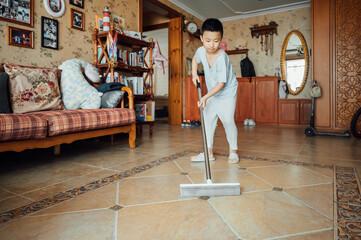 Boy doing chores
