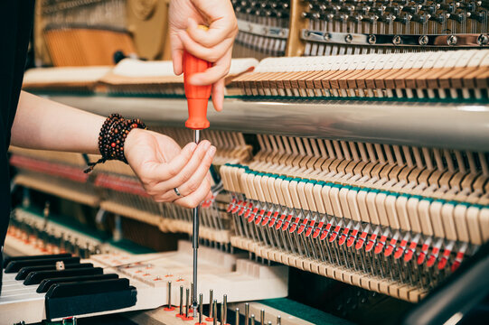 Piano tuner tuning piano