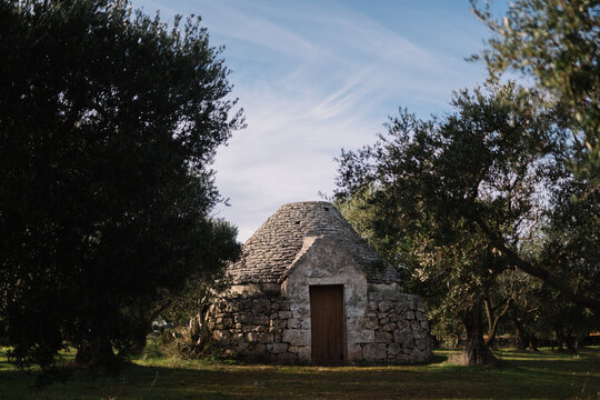 Stone Trulo house with conical roof in south Italy