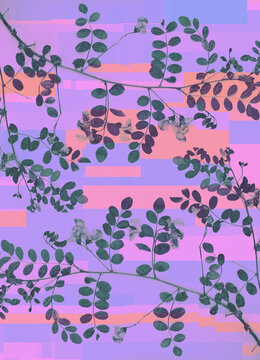 Experimental glitched floral spring background