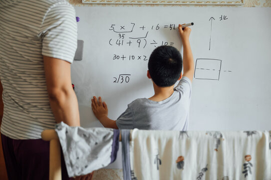 Boy learning at home