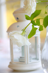 白いランプとバラ