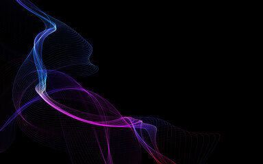 Dark abstract background with a glowing abstract waves