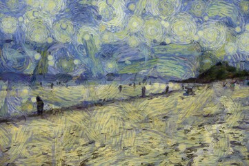 Beach Illustrations creates an impressionist style of painting.