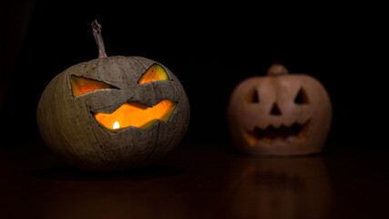 Closeup shot of spooky Halloween pumpkins
