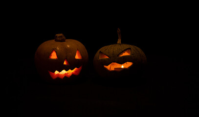 Closeup shot of spooky Halloween pumpkins