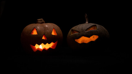 Closeup shot of spooky Halloween pumpkins