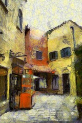 Italian Architecture in thailand Illustrations creates an impressionist style of painting.