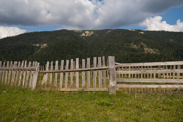 Fototapeta na wymiar Smoky Mountains with wooden fence in foreground.