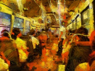 On public buses in Bangkok Illustrations creates an impressionist style of painting.