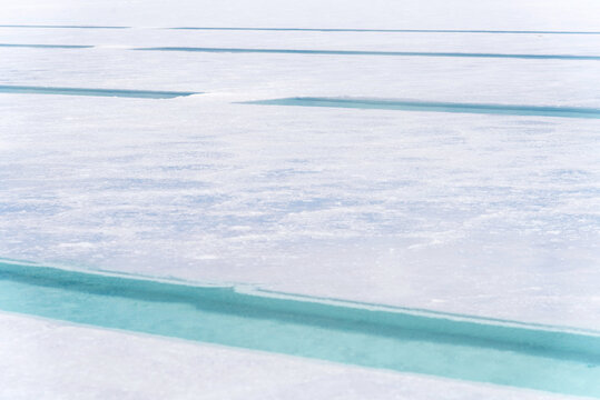 Water pools on a salt flat