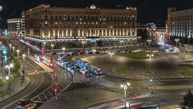 Moscow, Lubyanka square , the FSB building, time lapse