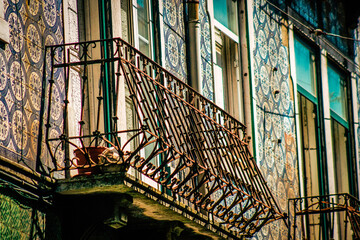 View of the facade of a building in the downtown of Lisbon in Portugal
