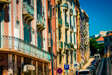 Obraz premium View of the facade of a building in the downtown of Lisbon in Portugal 
