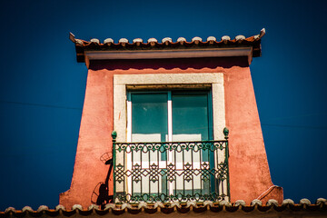View of the facade of a building in the downtown of Lisbon in Portugal
