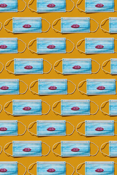 mosaic of a surgical masks with a kiss
