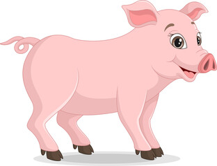 Cute pig cartoon on white background