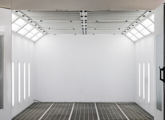 Empty paint booth in garage