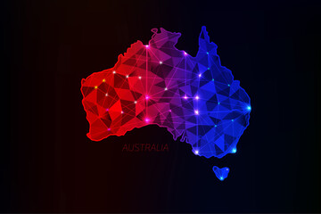 Australia map polygonal with glowing lights and line