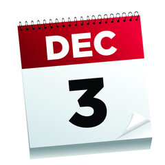 December 3rd on a calendar page - illustrated. 