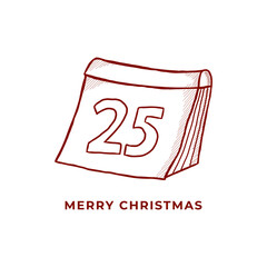 Holiday Christmas Logo Vintage Hand Drawn. Christmas Day Symbol Illustration. Xmas Calendar December Icon Vector