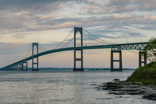 Newport Bridge in Newport, Rhode Island at Dusk