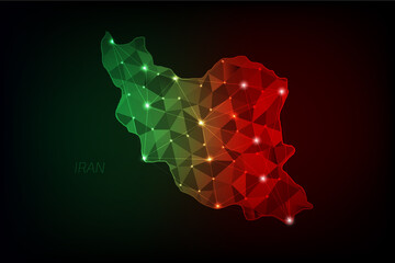 Iran map polygonal with glowing lights and line