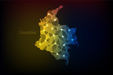 Colombia map polygonal with glowing lights and line