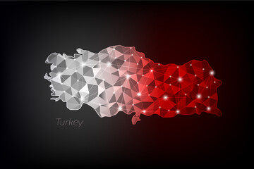 Turkey map polygonal with glowing lights and line