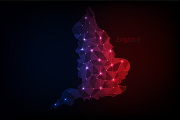 England map polygonal with glowing lights and line