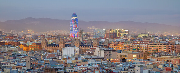 Barcelona - The city centre at dusk.