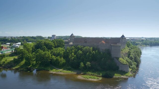 Aerial view of the Ivangorod castle in Russia