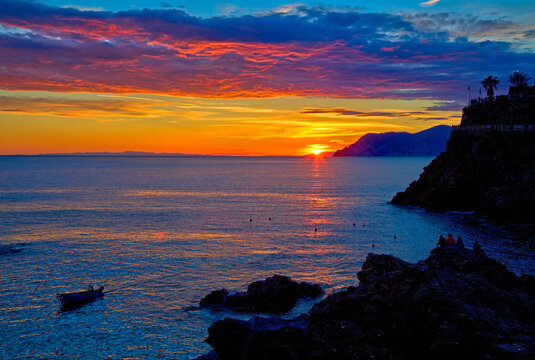 Manarola, Cinque Terre sunset over the Mediterranean © Lowell